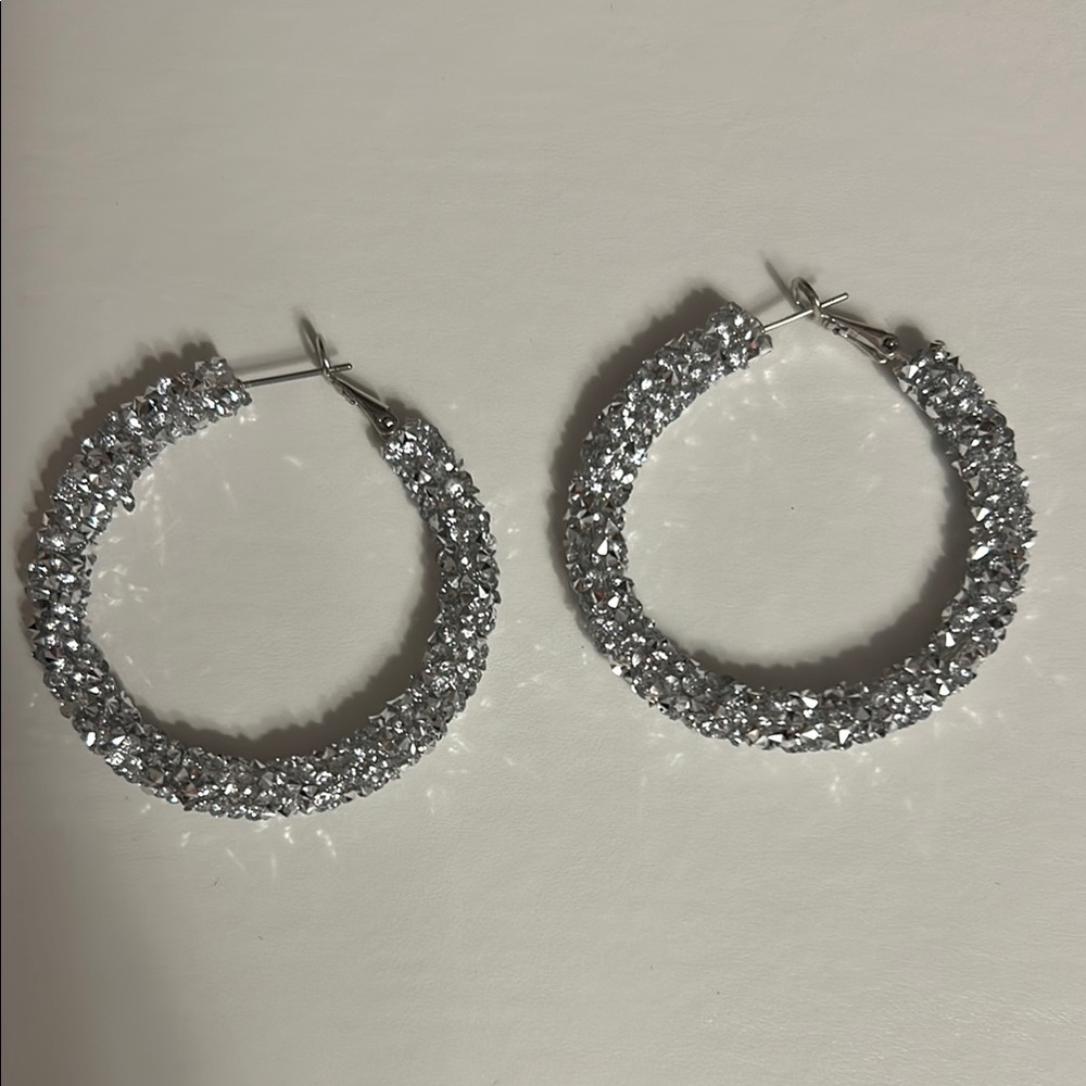 Jeweled silver hoops
